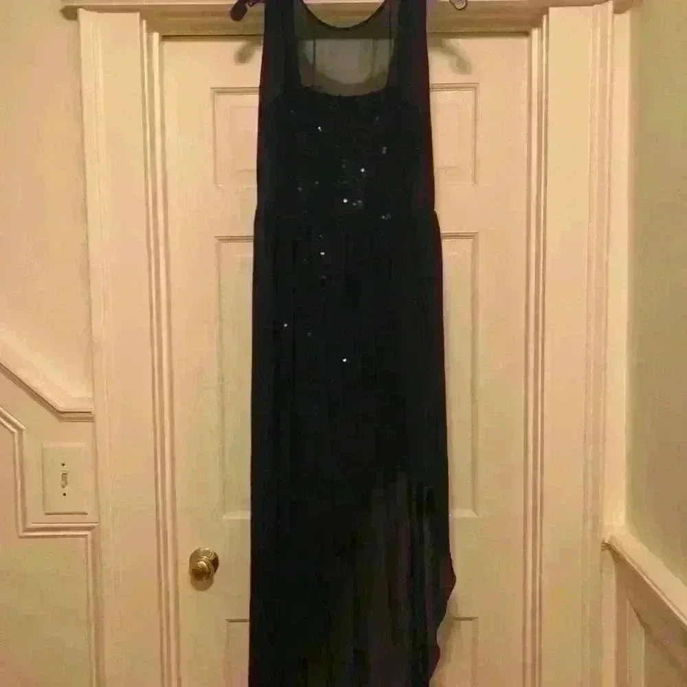 BCBGMaxazira midnight blue sequin and chiffon gown - Picture 3 of 6